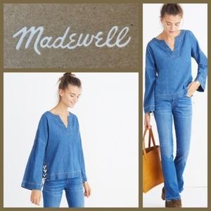 Madewell Blue Denim Side-lace Top In Andie Wash